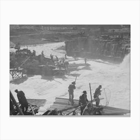 Indians Fishing For Salmon At Celilo Falls, Oregon, At The Present Time Indians Have By Treaty Exclusive Right For Fishin Canvas Print