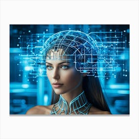 A Cybernetic Womans Head Abstractly Adorned With A Mesmerizing Grid Pattern Symbolizing Innovation Canvas Print