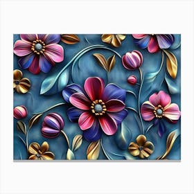 Flowers On A Blue Background 2 Canvas Print