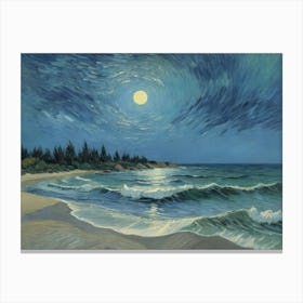 Moonlight Over The Coast Canvas Print