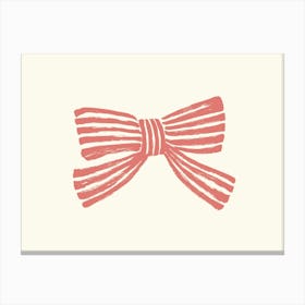 Blue Stripe Bow Ribbon - Pink Canvas Print