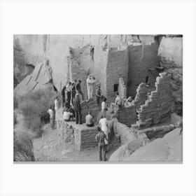 Tourists At Cliff Dwellings In Mesa Verde National Park, Colorado By Russell Lee Canvas Print