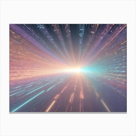 An Abstract, Digital Art Piece Showcasing A Tunnel Of Vibrant Light Streaks In Hues Of Blue, Orange, And Pink Converging Towards A Bright Central Light Source, Creating A Sense Of Speed And Energy Canvas Print