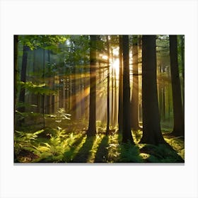 Forest With Sunbeams 14 Canvas Print