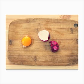 Three Eggs On A Cutting Board Canvas Print