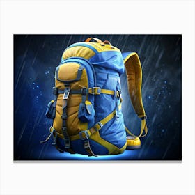 Blue And Yellow Hiking Backpack Canvas Print