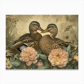 Floral Animal Illustration Mallard Duck 3 Canvas Print