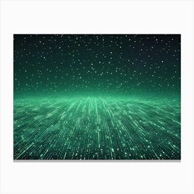 Green Glowing Lines And Dots Emerging From The Ground And Ascending Into A Starry Night Sky Canvas Print