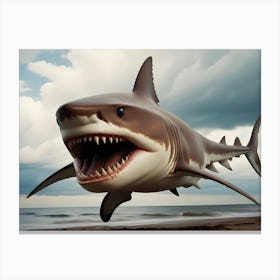 An Image Of A Great White Shark With Its Mouth Open, Revealing Sharp Teeth 1 Canvas Print