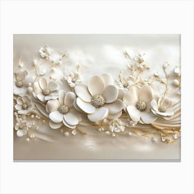 3d White Flower Golden Design Toile