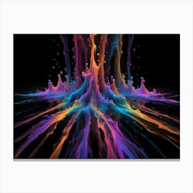 A Close Up Shot Of A Colorful Paint Explosion Against A Black Background Canvas Print