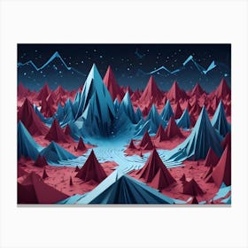 Abstract Landscape Composed Of Geometric, Blue And Red Mountains Canvas Print