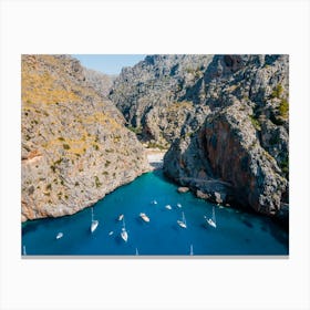 Mallorca Droneview - Boats on the balearic islands of Spain - travel photography Canvas Print