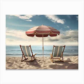 Beach Chairs And Umbrella 1 Canvas Print