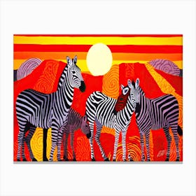 African Zebra Sunset - Zebras Basking In Sun Canvas Print