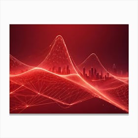 An Abstract Image Of A Futuristic Cityscape Silhouetted Against A Red Background Canvas Print