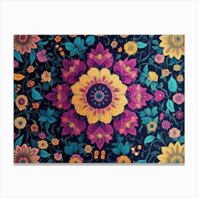 Multicolor Floral Seamless Pattern With Mandala Flowers 1 Canvas Print