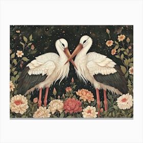 Floral Animal Illustration Stork 3 Canvas Print
