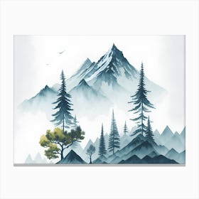 Mountain And Forest In Minimalist Watercolor Horizontal Composition 12 Canvas Print