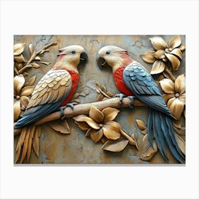 Parrots On A Branch Canvas Print