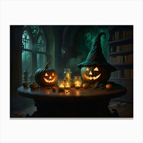 Witches And Pumpkins 1 Canvas Print