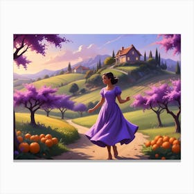 Woman Walking Toward A House On A Hillside 4 Canvas Print