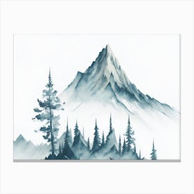 Mountain And Forest In Minimalist Watercolor Horizontal Composition 43 Canvas Print