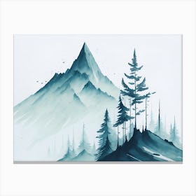 Mountain And Forest In Minimalist Watercolor Horizontal Composition 110 Canvas Print