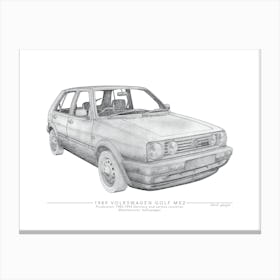 Volkswagen Golf Mk2 Pencil Illustration Stampe su tela