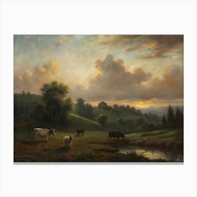 Cows By The Stream Canvas Print