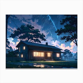 House In The Night Sky Canvas Print