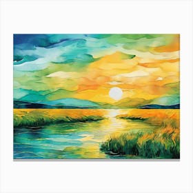 Sunset Over The River Canvas Print