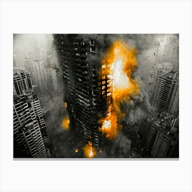 Skyscraper on fire Canvas Print