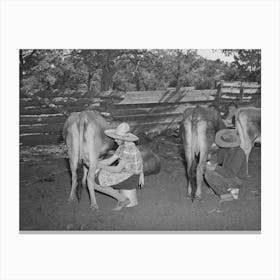 Mr And Mrs Caudill Milking, They Have Six Cows, Two Calves, And Have Milk For Their Own Use And Sell Cream To The Canvas Print