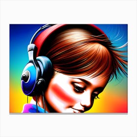 Girl With Headphones Canvas Print