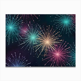 Watercolor Style Illustration Of Colorful Fireworks Exploding Against A Dark Background Canvas Print