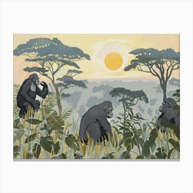 Gorillas Tropical Jungle Illustration 4 Canvas Print