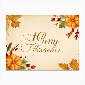 Calligraphy Of Happy Thanksgiving In Elegant Flowing Script Intertwined With Autumnal Motifs Suc (7) Canvas Print