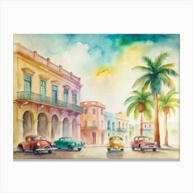 Cuba Watercolor Painting Canvas Print