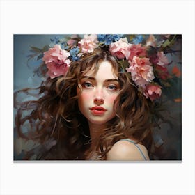 Upscaled An Oil Painting Of A Beautiful Woman With Flowers On Her 6 Canvas Print