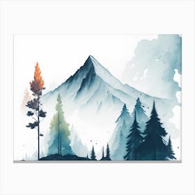 Mountain And Forest In Minimalist Watercolor Horizontal Composition 69 Canvas Print