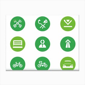 Contemporary Icons Representing Eco Friendly Transportation Methods Such As Electric Cars And Bicyc (6) Canvas Print