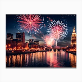 Fireworks In City 3 Canvas Print