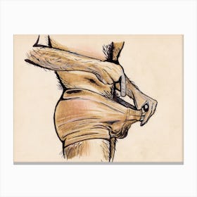 Man In Underwear homoerotic gay art male nude beige sepia cartoon style hands hairy bedroom Canvas Print