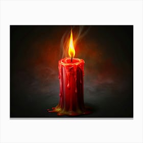 Red Candle With Melted Wax And Smoke Canvas Print