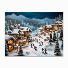 Miniature Ski Resort Teeming With Tiny Skiers And Snowboarders Gliding Down Snowy Mountainsides Coz Canvas Print