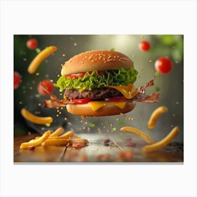 Burger And Fries Floating Weightlessly 1 Toile