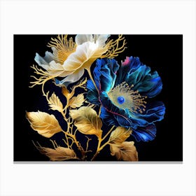 Blue And Gold Flowers 1 Canvas Print