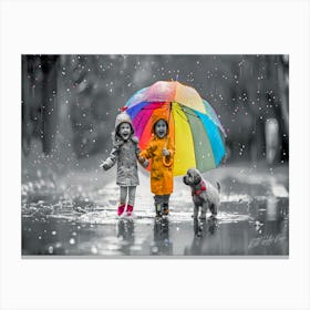 Girl Friends Day - Children In Rain Canvas Print