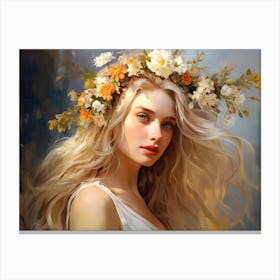 Upscaled A Oil Painting Blonde Young Girl With Flowers On Her Hair 5717fec6 6add 4b5d 873d A9a1314b1027 Canvas Print